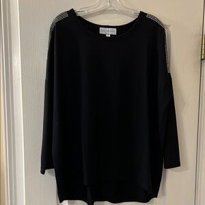 Elegant Black Long Sleeve Top with Studded Shoulders